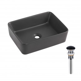 Раковина накладна Tern 480x370x135 мм, Anthracite, прямокутна, з донним клапаном QT17116069AN Qtap