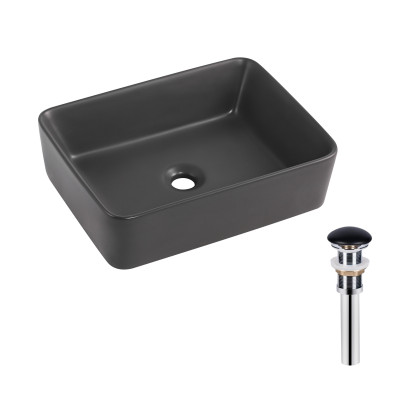 Раковина накладна Tern 480x370x135 мм, Anthracite, прямокутна, з донним клапаном QT17116069AN Qtap Раковина накладна Tern 480x370x135 мм, Anthracite, прямокутна, з донним клапаном QT17116069AN Qtap