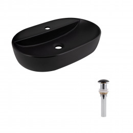 Комплект Qtap Scorpio: Раковина накладна 600x400x120 мм, Matt Black, овальна + Донний клапан Pop-up PU03