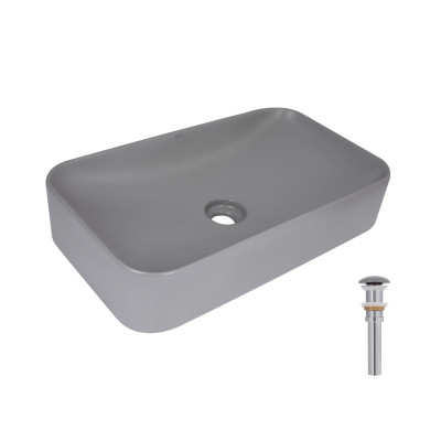 Раковина накладна Tern 610x350x135 мм, Stone grey, прямокутна, з донним клапаном QTTER188SG49789 Qtap