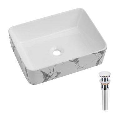 Раковина накладна Tern 480x370x135 мм, Marble, прямокутна, з донним клапаном QT17116069MR Qtap Раковина накладна Tern 480x370x135 мм, Marble, прямокутна, з донним клапаном QT17116069MR Qtap