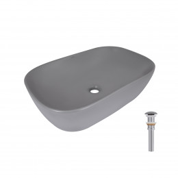 Раковина накладна Robin 600x390x150 мм, Stone grey, прямокутна, з донним клапаном QTROB188SG49786 Qtap