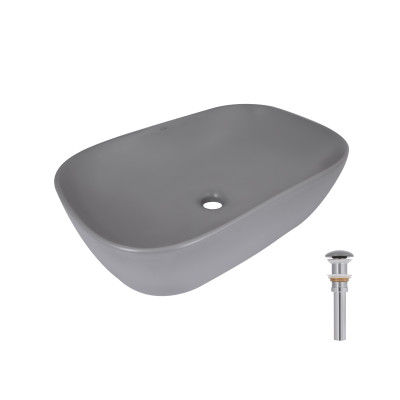 Раковина накладна Robin 600x390x150 мм, Stone grey, прямокутна, з донним клапаном QTROB188SG49786 Qtap