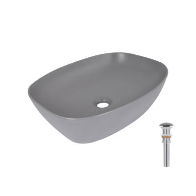Раковина накладна Cardinal 500х380х140 мм, Stone grey, прямокутна, з донним клапаном QTCAR188SG49824 Qtap