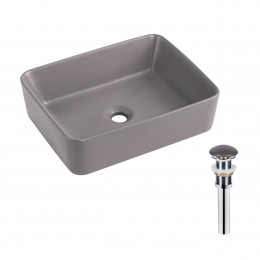 Раковина накладна Tern 480x370x135 мм, Stone grey, прямокутна, з донним клапаном QT17116069SG Qtap