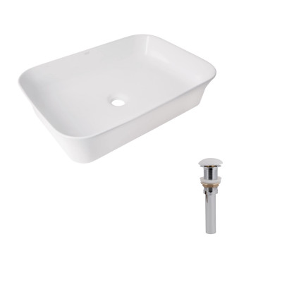 Комплект Qtap Virgo N: Раковина накладна 560x380x130 мм, White, прямокутна + Донний клапан Pop-up PU02