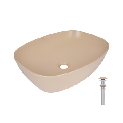 Раковина накладная Cardinal 500х380х140 мм, Beige, прямоугольная, с донным клапаном QTCAR188SB49825 Qtap
