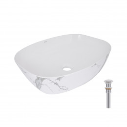 Раковина накладна Cardinal 500х380х140 мм, Marble, прямокутна, з донним клапаном QTCAR188MR49826 Qtap