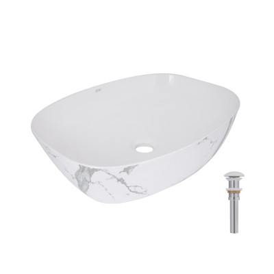 Раковина накладна Cardinal 500х380х140 мм, Marble, прямокутна, з донним клапаном QTCAR188MR49826 Qtap