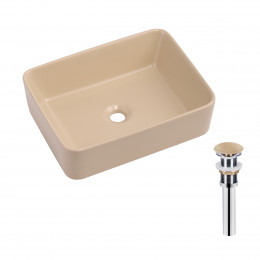 Раковина накладна Tern 480x370x135 мм, Beige, прямокутна, з донним клапаном QT17116069SB Qtap