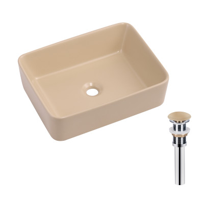 Раковина накладна Tern 480x370x135 мм, Beige, прямокутна, з донним клапаном QT17116069SB Qtap Раковина накладна Tern 480x370x135 мм, Beige, прямокутна, з донним клапаном QT17116069SB Qtap