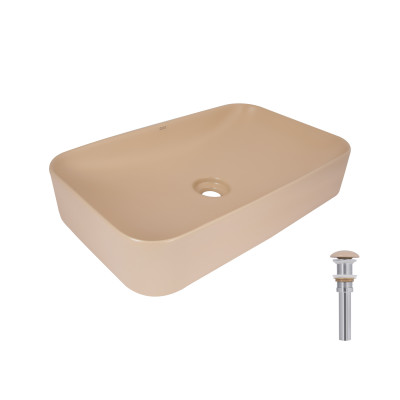 Раковина накладна Tern 610x350x135 мм, Beige, прямокутна, з донним клапаном QTTER188SB49790 Qtap