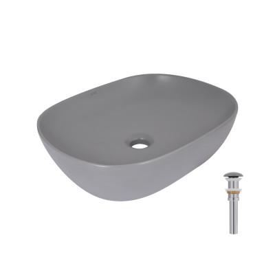Раковина накладна Aquarius 470x380x120 мм, Stone grey, прямокутна, з донним клапаном QTAQA188SG49780 Qtap