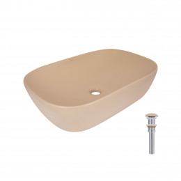 Раковина накладна Robin 600x390x150 мм, Beige, прямокутна, з донним клапаном QTROB188SB49787 Qtap