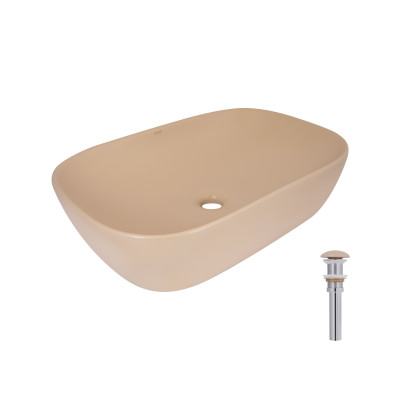 Раковина накладна Robin 600x390x150 мм, Beige, прямокутна, з донним клапаном QTROB188SB49787 Qtap