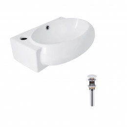 Комплект Qtap Leo: Раковина підвісна овальна ліва 430x285x160 мм White + Донний клапан PU02O