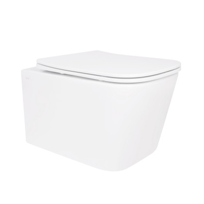 Унітаз підвісний Crow Rimless 485х340х330 мм, White, з сидінням Slim Duroplast/ Soft-close/ Quick Release QT05335171RW Qtap