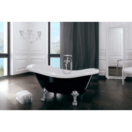 Ванна AMELIA ретро 190х77 чорна зовні біла всередині, з одним отвором, з ногами хром