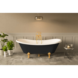 Ванна AMELIA ретро 190х77 чорна зовні, біла всередині з одним отвором, з ногами золото