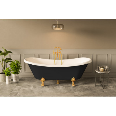 Ванна AMELIA ретро 190х77 чорна зовні, біла всередині з одним отвором, з ногами золото Ванна AMELIA ретро 190х77 чорна зовні, біла всередині з одним отвором, з ногами золото