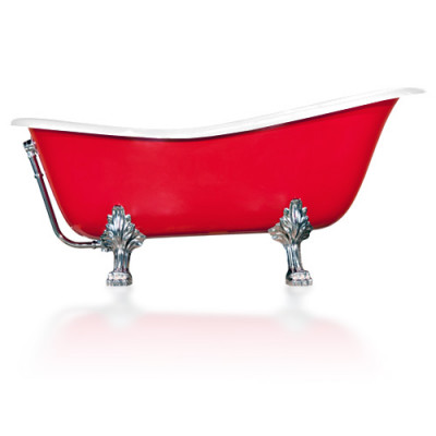Ванна OTYLIA ретро 160х77 червона зовні біла всередині з ногами хром Ванна OTYLIA ретро 160х77 червона зовні біла всередині з ногами хром