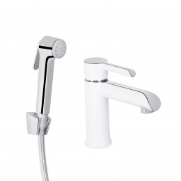 Змішувач для раковини Grand, Chrome/White (k35) з гігієнічним душем QTGRA272CRW45671 Qtap
