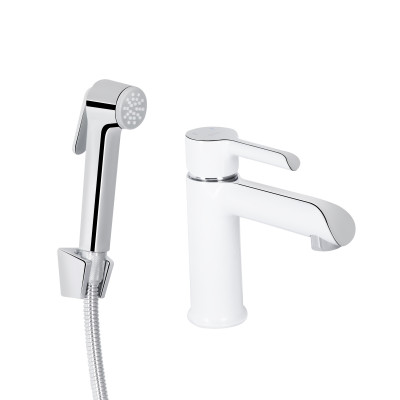 Змішувач для раковини Grand, Chrome/White (k35) з гігієнічним душем QTGRA272CRW45671 Qtap