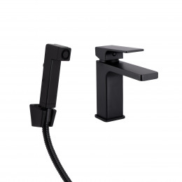 Змішувач для раковини Gemini, Matt Black (k35) з гігієнічним душем QTGEM272BLM45690 Qtap