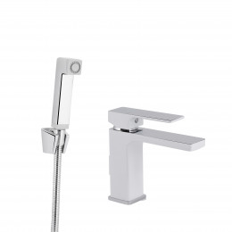 Змішувач для раковини Gemini, Chrome/White (k35) з гігієнічним душем QTGEM272CRW45691 Qtap