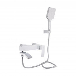 Змішувач для ванни Swan Cascada, Chrome/White (k35) з поворотним виливом та душовим гарнітуром QTSWA260CRW45569 Qtap