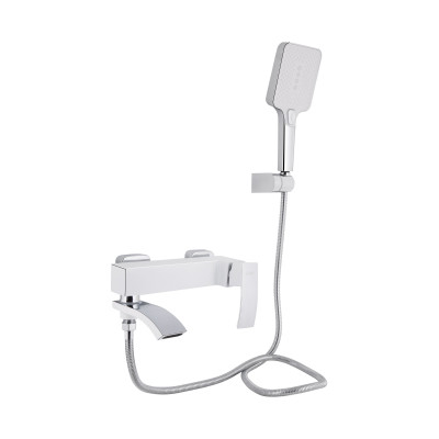 Змішувач для ванни Swan Cascada, Chrome/White (k35) з поворотним виливом та душовим гарнітуром QTSWA260CRW45569 Qtap