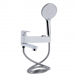 Змішувач для ванни Jay, Chrome/White (k35) з поворотним виливом та душовим гарнітуром QTJAY260CRW45554 Qtap