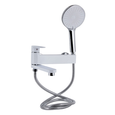 Змішувач для ванни Jay, Chrome/White (k35) з поворотним виливом та душовим гарнітуром QTJAY260CRW45554 Qtap