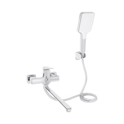 Змішувач для ванни Nando, Chrome (k35) з довгим поворотним виливом та душовим гарнітуром QTNAN260CRM48652 Qtap