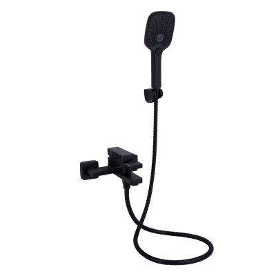 Змішувач для ванни Gemini, Matt Black (k35) з душовим гарнітуром QTGEM259BLM45682 Qtap