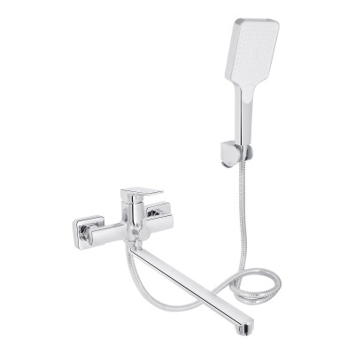 Змішувач для ванни Crow, Chrome (k35) з довгим поворотним виливом та душовим гарнітуром QTCRO260CRM48647 Qtap Змішувач для ванни Crow, Chrome (k35) з довгим поворотним виливом та душовим гарнітуром QTCRO260CRM48647 Qtap