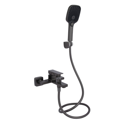 Змішувач для ванни Gemini, Gunmetal Black PVD (k35) з душовим гарнітуром QTGEM259GMB45684 Qtap