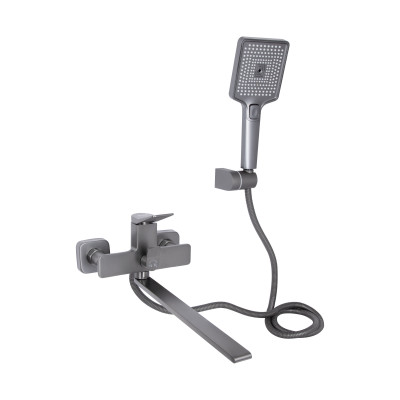 Змішувач для ванни Presto з довгим поворотним виливом (з душовим гарнітуром) QTPRE2601GRP45583 Graphite Qtap