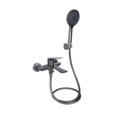 Змішувач для ванни Vlasta New, Gunmetal Black PVD (k35) з душовим гарнітуром QTVLA259GMB45643 Qtap